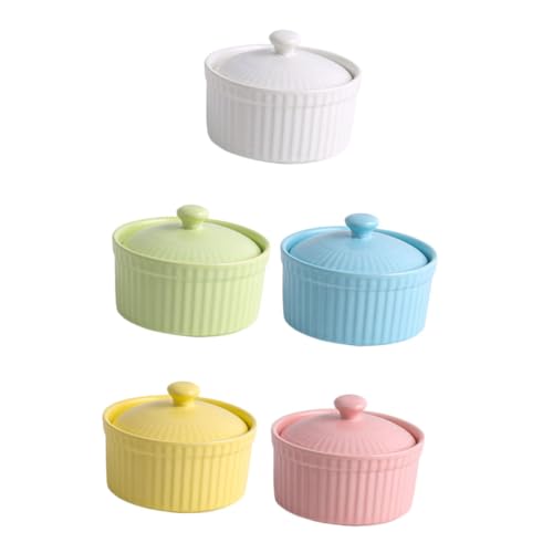 Luxshiny 5 Stück Keramik Schalen mit Deckel Hochtemperaturbeständig Mikrowellen und Ofenfest für Puddings Dips und Desserts für Tisch Spülmaschinengeeignet von Luxshiny