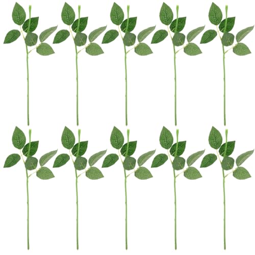 Luxshiny 10 Stück Künstliche Rosenstiele Mit Blättern Künstliche Grüne Zweige Gefälschte Rosenblütenblätter Für Diy-Blumenhochzeitsstrauß von Luxshiny