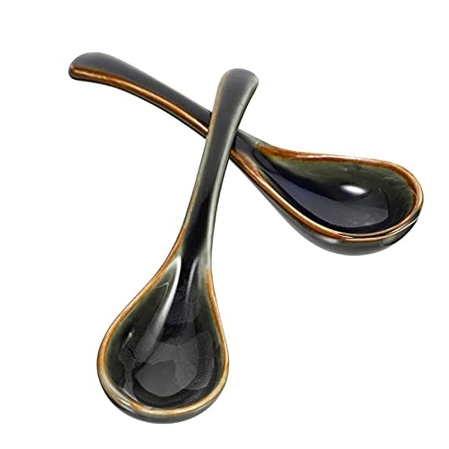 Luxshiny 2 Stücke Keramik Suppe Löffel Japanischer Retro- Löffel Porzellan Ramen für Zuhause Küchenladen von Luxshiny