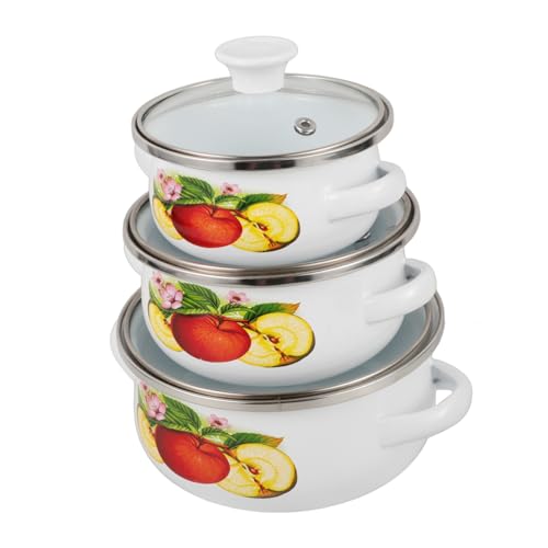 Luxshiny 3stücke Teiliges Vintage Emaille Suppentopf Mit Deckel Retro Kochtopf Für Küche Doppelohr-design Zufälliges Muster Für Suppen Und Eintöpfe von Luxshiny
