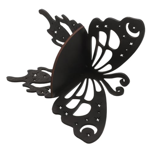 Luxshiny Butterfly Eckregal Holz mit Schwarzer Kristallablage Wandmontiertes Regal für Pflanzen Fotos und Sammlerstücke für Kleine Räume und Rustikalen Stil von Luxshiny