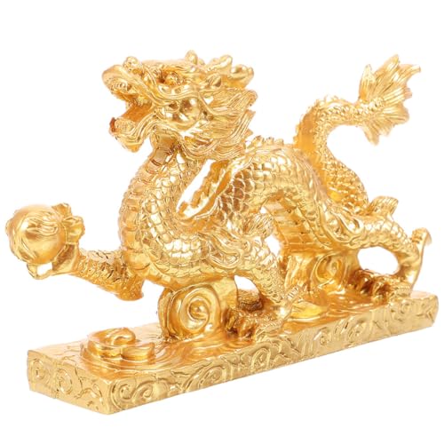 Luxshiny Chinesisches Tierkreiszeichen Drache Goldenes Harz Sammlerfiguren Chinesische Feng-Shui-Drachenstatue 2024 Jahr des Drachen Skulptur Für Glück Reichtum Geschenke von Luxshiny