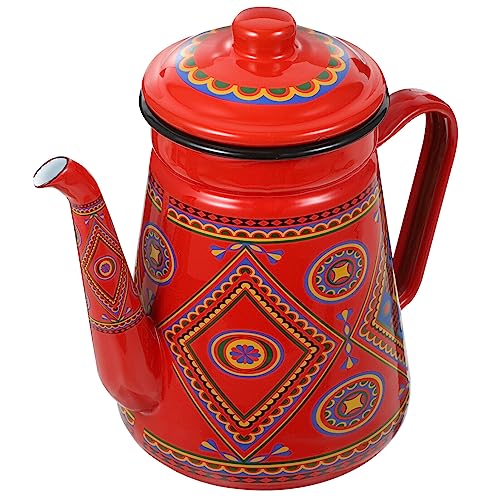 Luxshiny Emaille Teekanne Kaffeekanne Teekessel Vintage Wasserkessel Servierkanne 1.5L Wasserkocher Pfeifkessel für Teeparty Zuhause Küche Büro Induktion Gasherd Rot von Luxshiny