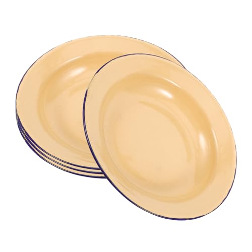 Luxshiny Servierplatte Rund Emaille-teller 4 Stück Salat-nudelschalen Emaille-essteller Mit Blauem Rand Serviertabletts Für Picknick Im Freien Grillbutter Gelb 18 Cm Pasta Teller von Luxshiny
