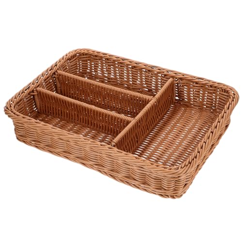 Luxshiny Geflochtener Besteckkasten Bestecktablett Rattan 1PC Rattan Lagerung Wicker Lagerung K?rbe Rechteckigen Weidenkorb K?rbe für Hotel Küche Restaurant Besteckbehälter Für Besteckkorb von Luxshiny