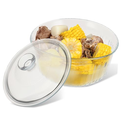 Luxshiny Glasauflauf mit Deckel bedeckt klein Kasserolle Auflaufkochgeschirr Schmortopf backform backofen Auflaufform aus runde Auflaufform mit hohem Borosilikatgehalt Transparent von Luxshiny