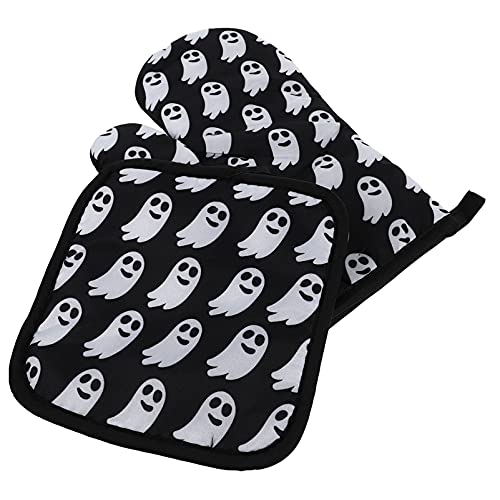 Luxshiny Halloween Backofen Mitts- Topf Pad- Wärme Beständig Geist Handschuhe Anti- Skid Ofen Handschuhe BBQ Kochen Handschuhe für Kochen Backen Grillen Grill Topflappen (Schwarz) von Luxshiny
