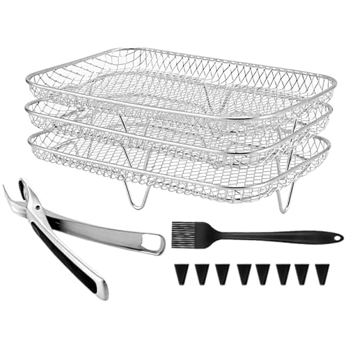Luxshiny Heißluftfritteuse Zubehör: 3-Schichten-Luftfritiergestell mit Silikonfüßen, Zange und Bürste, Luftfritteusen-Zubehör für Ninja AF300EU und andere Doppelschubladenfriteusen Luxshiny Heißluftfritteuse Zubehör: 3-Schichten-Luftfritiergestell mit Silikonfüßen, Zange und Bürste, Luftfritteusen-Zubehör für Ninja AF300EU und andere Doppelschubladenfriteusen von Luxshiny