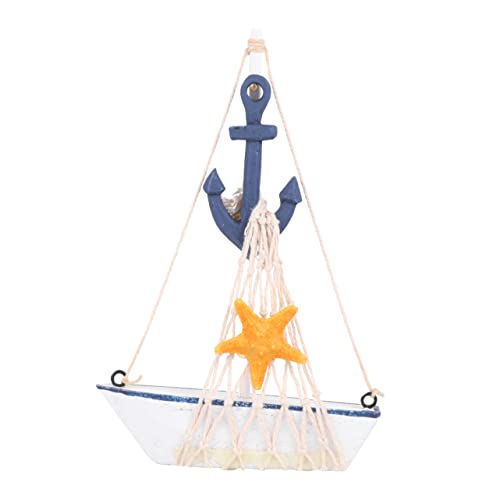 Luxshiny Holz Segelboot Dekofigur im Mediterranen Handgefertigtes Ornament mit Baumwollseil Netz für Weinschrank und Wohnzimmer Kreatives Design aus Holz mit Eisenanker Luxshiny Holz Segelboot Dekofigur im Mediterranen Handgefertigtes Ornament mit Baumwollseil Netz für Weinschrank und Wohnzimmer Kreatives Design aus Holz mit Eisenanker von Luxshiny