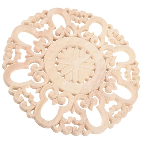 Luxshiny Holzornament Holzschnitzerei Rund Unbehandelt Vintage Applique für Küchenschränke Schranktüren Möbeldekoration Europäischer Stil Holzverzierungen von Luxshiny