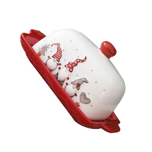 Luxshiny Keramik Butterdose mit Deckel im Weihnachtsstil Retro Butterbehälter für Küche und Esstisch für Zuhause von Luxshiny