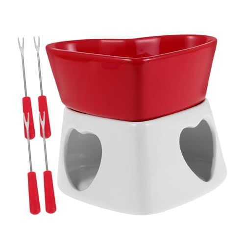 Luxshiny Keramik-fonduetopf in Herzform Zum Schmelzen Von Schokolade Käse Und Butter Mit Gabeln Für Desserts Vorspeisen Und Snacks Für Zusammenkünfte Und Partys von Luxshiny
