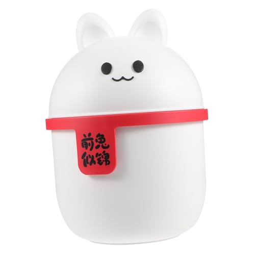 Luxshiny Mini Mülleimer mit Deckel Cartoon Tierdesign für Schreibtisch und Büro Platzsparend und Leicht zu Reinigen für Kleine Abfälle Weißer Kaninchenlook von Luxshiny