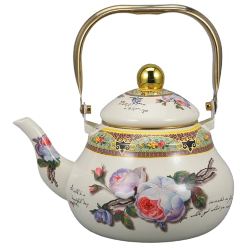Luxshiny Retro-Emaille-Wasserkocher: 1.5 L Emaillierter Wasserkocher Für Den Herd Mit Retro-Blumenmuster Für Bauernküche Camping von Luxshiny