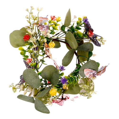 Luxshiny Schmetterlings-Gänseblümchen-Kranz-Kerzenring Für Sommer-Frühlings-Hochzeitsfeier Künstlicher Eukalyptusblüten-Kerzenkranz Floraler Stumpenkerzenhalter von Luxshiny