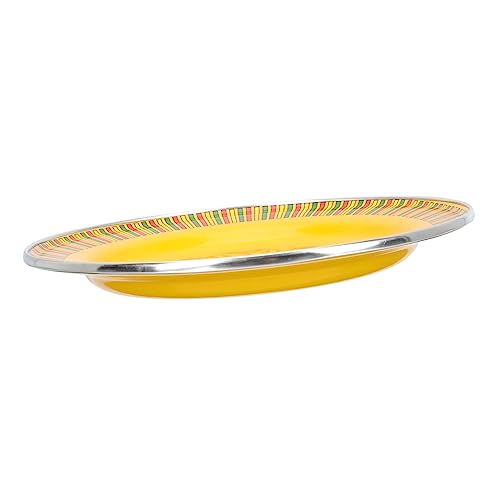 Luxshiny Streifenfruchtbarme Tablett Geschirr emaillierter Teller Picknick Tabletts Emailleplatte Snack -Servierschale Servierteller Emaille Obstschale Yellow von Luxshiny