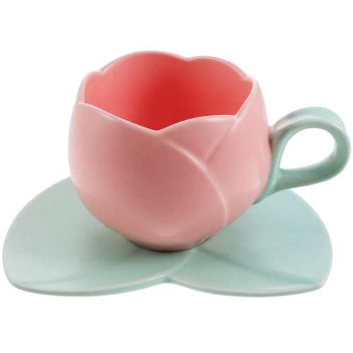 Luxshiny Tasse Kaffeetassen Kaffeebecher Cute Stuff Keramik Tulpe Tasse, Tulpenbecher Blume Kaffeetasse Porzellan Teetasse und Untertasse für Tee Kaffee Milch () Kaffeetassen Cute Stuff Cute Stuff von Luxshiny