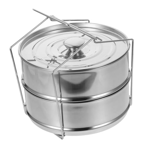 Luxshiny Zweischichtiger Dampfeinsatz für Kochtöpfe Stapelbar mit Deckel zum Dämpfen von Gemüse und Fisch Tragbare Lunchbox Nutzbar von Luxshiny