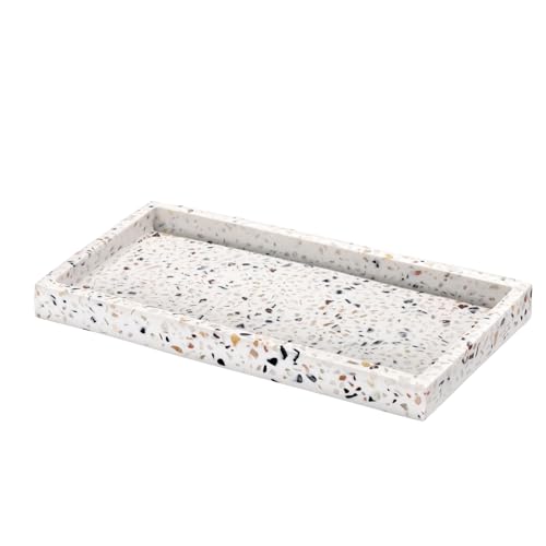 Luxspire Badezimmer Tablett, Harz Schmucktablett Schminktisch Tablett Deko Schale Rechteckig Tablett Klein Schmuckschale Schmuckaufbewahrung für Seifenspender Organizer Bad, Terrazzo von Luxspire