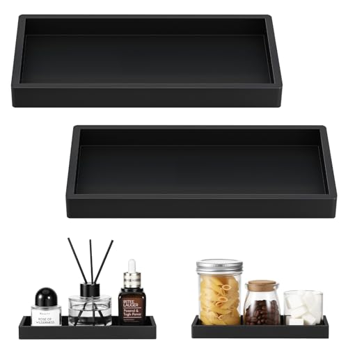 Luxspire Badezimmer Tablett - 2 Pack Silikon dekotablett für Küche Arbeitsplatte, Schminktisch Deko Tablett für Seifenspender, 20 x 10cm, Schwarz von Luxspire