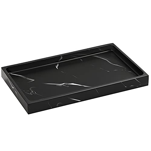 Luxspire Badezimmertablett, Harz Schminktisch Tablett Organizer Deko Rechteckige Bad Schmuckaufbewahrung Servierbrett Schale für Kerzen, Seife, Kosmetik, Schmuck Pflanze - Tinte Schwarz von Luxspire