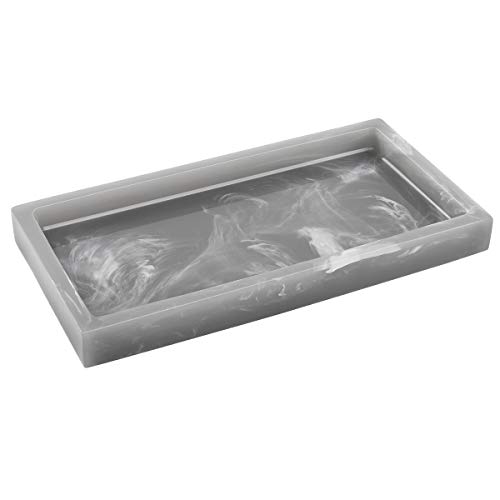 Luxspire Badezimmertablett, Harz Vanity Dresser Tablett Teller Organizer Deko Rechteckige Platte für Gewebe, Kerzen, Handtuch, Bad Schmuckaufbewahrung Kleine Pflanze Dekorplatte - Tinte Grau von Luxspire