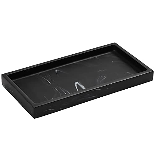 Luxspire Badezimmertablett, Harz Vanity Dresser Tablett Teller Organizer Deko Rechteckige Platte für Gewebe, Kerzen, Handtuch, Bad Schmuckaufbewahrung Kleine Pflanze Dekorplatte - Tinte Schwarz von Luxspire