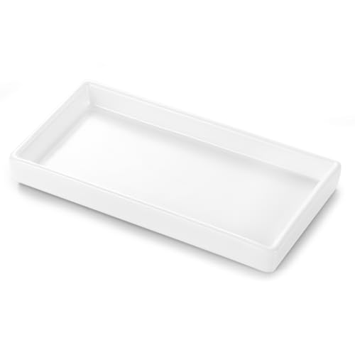 Luxspire Badezimmertablett, Mini Seifenspender Tablett Keramik Kosmetisch Organizer, Schmuckschale Kerzenhalter Rechteckiges Tablett Küchenspüle Schmales Tablett, Weiß von Luxspire