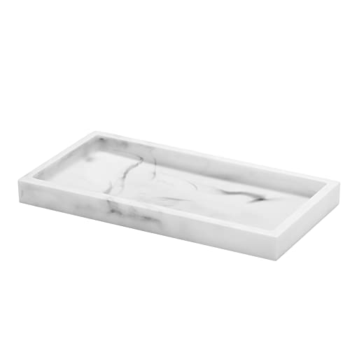 Luxspire Badezimmertablett aus Kunstharz, für Seife, Küchenspüle, Badezimmer, Arbeitsplatte, Schwämme, kleines Marmortablett, weißer Marmor, 20,3 x 10,2 cm von Luxspire