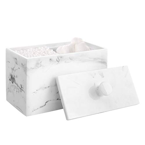 Luxspire Wattestäbchen Behälter und Wattepadspender, 2 Fächer Wattestäbchen Halter Spender Makeup Organizer Aufbewahrungsbox mit Deckel für Wattestäbchen Q-Tips Wattepads Baumwollbehälter, Tinte weiß von Luxspire