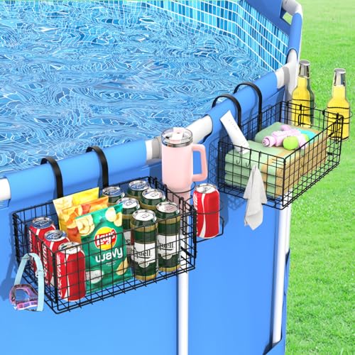 Luxspire Pool Aufbewahrungskorb, 2 Stück Frame Pool Kord mit Getränkehalter Faltbar Gartenpool Organizer Aufbewahrungsbox Pool Seitenkorb für Aufstellpool Schwimmbecken Kinderpool Poolzubehör, Schwarz von Luxspire