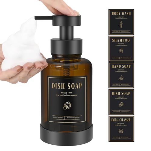 Luxspire Schaumseifenspender, Glasschaum-Pumpseifenspender, Rutschfester Handseifenspender mit 5 wasserfesten Etiketten, 450ml/15oz nachfüllbarer Flüssigseifenspender Bad Küche, Bernstein, 1 Stück Luxspire Schaumseifenspender, Glasschaum-Pumpseifenspender, Rutschfester Handseifenspender mit 5 wasserfesten Etiketten, 450ml/15oz nachfüllbarer Flüssigseifenspender Bad Küche, Bernstein, 1 Stück von Luxspire