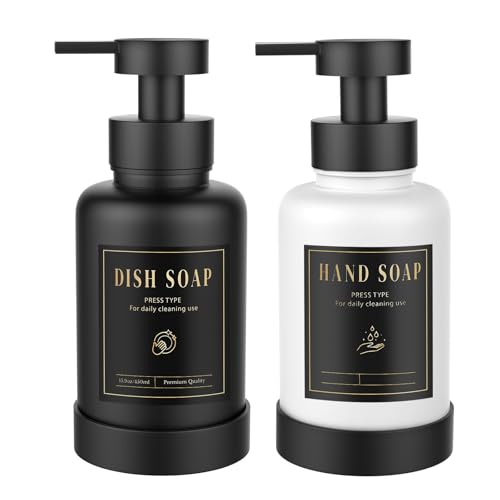 Luxspire Schaumseifenspender, Glasschaum-Pumpseifenspender, Rutschfester Handseifenspender mit 5 wasserfesten Etiketten, 450ml/15oz nachfüllbarer Flüssigseifenspender Bad Küche, Schwarz+Weiß, 2 Stück Luxspire Schaumseifenspender, Glasschaum-Pumpseifenspender, Rutschfester Handseifenspender mit 5 wasserfesten Etiketten, 450ml/15oz nachfüllbarer Flüssigseifenspender Bad Küche, Schwarz+Weiß, 2 Stück von Luxspire