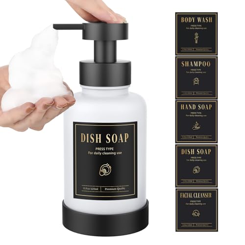 Luxspire Schaumseifenspender, Glasschaum-Pumpseifenspender, Rutschfester Handseifenspender mit 5 wasserfesten Etiketten, 450ml/15oz nachfüllbarer Flüssigseifenspender Bad Küche, Weiß, 1 Packung Luxspire Schaumseifenspender, Glasschaum-Pumpseifenspender, Rutschfester Handseifenspender mit 5 wasserfesten Etiketten, 450ml/15oz nachfüllbarer Flüssigseifenspender Bad Küche, Weiß, 1 Packung von Luxspire