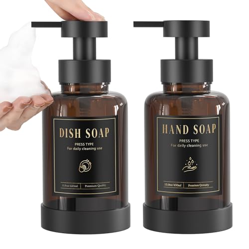 Luxspire Schaumseifenspender, Glasschaum-Pumpseifenspender, rutschfester Handseifenspender mit 5 wasserfesten Etiketten, 450ml/15oz nachfüllbarer Flüssigseifenspender für Bad Küche, Bernstein, 2 Stück Luxspire Schaumseifenspender, Glasschaum-Pumpseifenspender, rutschfester Handseifenspender mit 5 wasserfesten Etiketten, 450ml/15oz nachfüllbarer Flüssigseifenspender für Bad Küche, Bernstein, 2 Stück von Luxspire