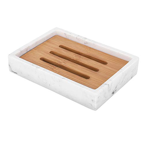 Luxspire Seifenschale mit Bambushalter, Glänzend und Elegant Rechteckig Seifenhalter aus Harz und Marmor, Schnell Trockend Seifenbox Seifenablage Gehäuse für Küche, Bad, Dusche - Kies Weiß Luxspire Seifenschale mit Bambushalter, Glänzend und Elegant Rechteckig Seifenhalter aus Harz und Marmor, Schnell Trockend Seifenbox Seifenablage Gehäuse für Küche, Bad, Dusche - Kies Weiß von Luxspire