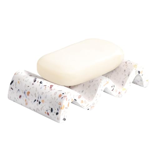 Luxspire Seifenschale Wellenform, Seifenhalter Schnell Trockend Seifenbox Seifenablage für Badezimmer Dusche Küche, Badezimmer Seifenhalter aus Harz, Seifenhalterung Schwammhalter - Bunt & Weiß von Luxspire