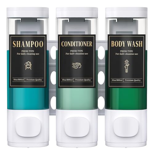Luxspire Shampoo- und Conditioner-Spender, bohrerloser Wand-Duschseifenspender mit 3 Kammern und wasserfesten Etiketten, einfacher Seifenspender für Bad, Hotel und Küche, Weiß Luxspire Shampoo- und Conditioner-Spender, bohrerloser Wand-Duschseifenspender mit 3 Kammern und wasserfesten Etiketten, einfacher Seifenspender für Bad, Hotel und Küche, Weiß von Luxspire