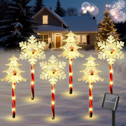 Luxspire Solar-Weihnachtslichter, 6Pack Outdoor Solar Weihnachtsdekorationen Auto Ein/Aus, 19,3" Pathway Weihnachtslichter mit 2 Beleuchtungsmodi für Garten Patio Rasen Hof, Stern + Weihnachtsbaum von Luxspire
