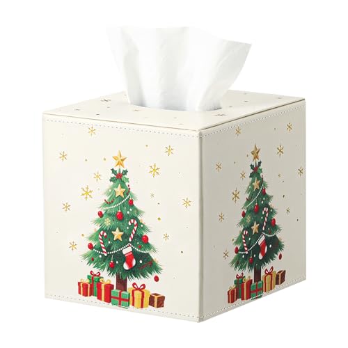 Luxspire Taschentuchbox-Abdeckung, 14 cm, quadratisch, mit Magnetverschluss, Taschentuchbox-Halter, Weihnachtsdekoration für Wohnzimmer, Schlafzimmer, Arbeitsplatte, Autos, Hotels, Weihnachtsbaum von Luxspire