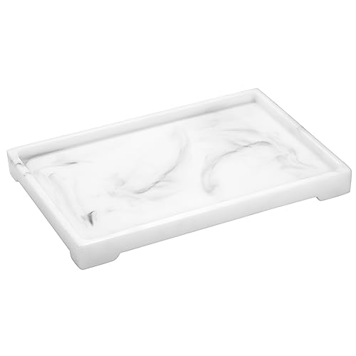 Luxspire Waschtisch Tablett, Harz Toilettentank Ablagefach Badewanne Tablett Badezimmertablett Marmor Muster Tablett Vanity Organizer für Gewebe, Kerzen, Seife, Handtuch, Große Größe - Weißer Marmor von Luxspire