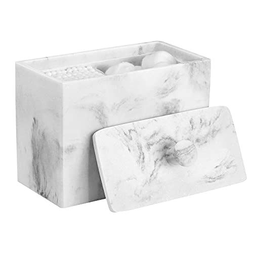 Luxspire Wattestäbchen Behälter und Wattepadspender, 2 Fächer Tampon Aufbewahrung Spender Makeup Organizer Aufbewahrungsbox mit Deckel für Wattestäbchen Q-Tips Wattepads Baumwollbehälter, Kies Weiß von Luxspire