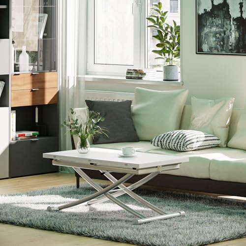 Luxstein Höhenverstellbarer Esstisch, 3-in-1 Wandelbarer und Ausziehbarer Couchtisch mit Rollen für Esszimmer, Wohnzimmer, Büro (Aktualisierte Version, White) von Luxstein