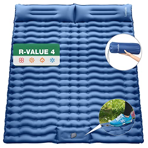 Luxtude Isomatte 2 Personen 200x140cm, Luftmatratze Selbstaufblasend Outdoor, Ultraleicht Camping Matratze Kleines Packmass, Wasserdicht Faltbar Schlafmatten mit Kissen, Fußpumpe Aufblasbare Isomatte von Luxtude