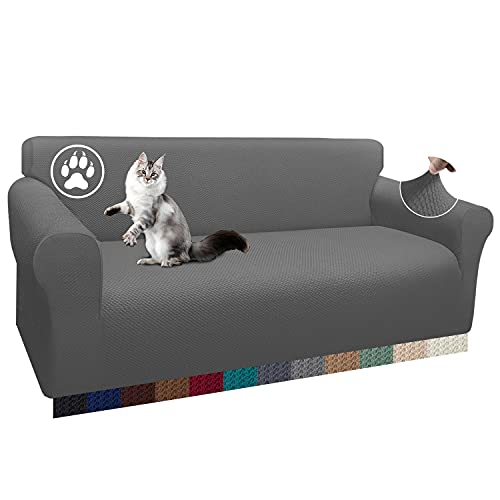 Earnmore 1 Stück Dicke Sofabezug Einzigartiges Pattern Sofaüberzug für 3 Sitzer Stretch rutschfeste Sofahusse für Wohnzimmer(3 Sitzer,Hellgrau) von Earnmore