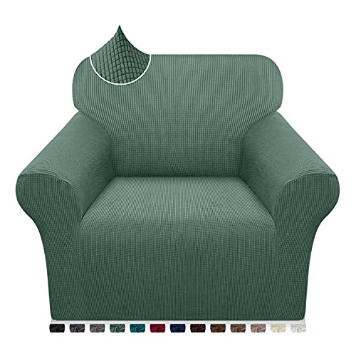 Earnmore Super Stretch Sofabezug 1 Stück Universal Couchbezug für Hunde Katze Elastische Jacquard Sofahusse mit Armlehnen (1 Sitzer, Salbei) von Earnmore