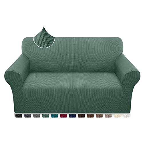 Earnmore Super Stretch Sofabezug 1 Stück Universal Couchbezug für Hunde Katze Elastische Jacquard Sofahusse mit Armlehnen (2 Sitzer, Salbei) von Earnmore