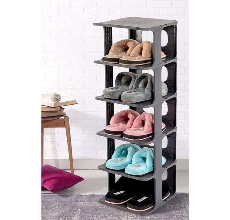 Luxury Bites Schuhregal mit 5 Ebenen aus Kunststoff, Tragbares Schuhregal weiß & anthrazit Luxury Bites Schuhregal mit 5 Ebenen aus Kunststoff, Tragbares Schuhregal weiß & anthrazit von Luxury Bites