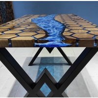 Hexagon Wabe | Personalisierter Ozean Tisch Live Edge Epoxy Ocean Esstisch Epoxidharz Natürlicher Nussbaum Express Kostenloser Versand von LuxuryEpoxyFurniture