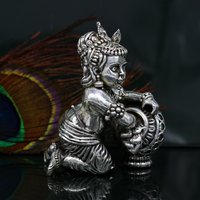 925 Sterling Silber Vintage Design Massiv Bal Ladu Gopal Kleines Baby Krishna, Krishna Statuen Makkhan Figur Puja Su208 von LuxurySilverGifts